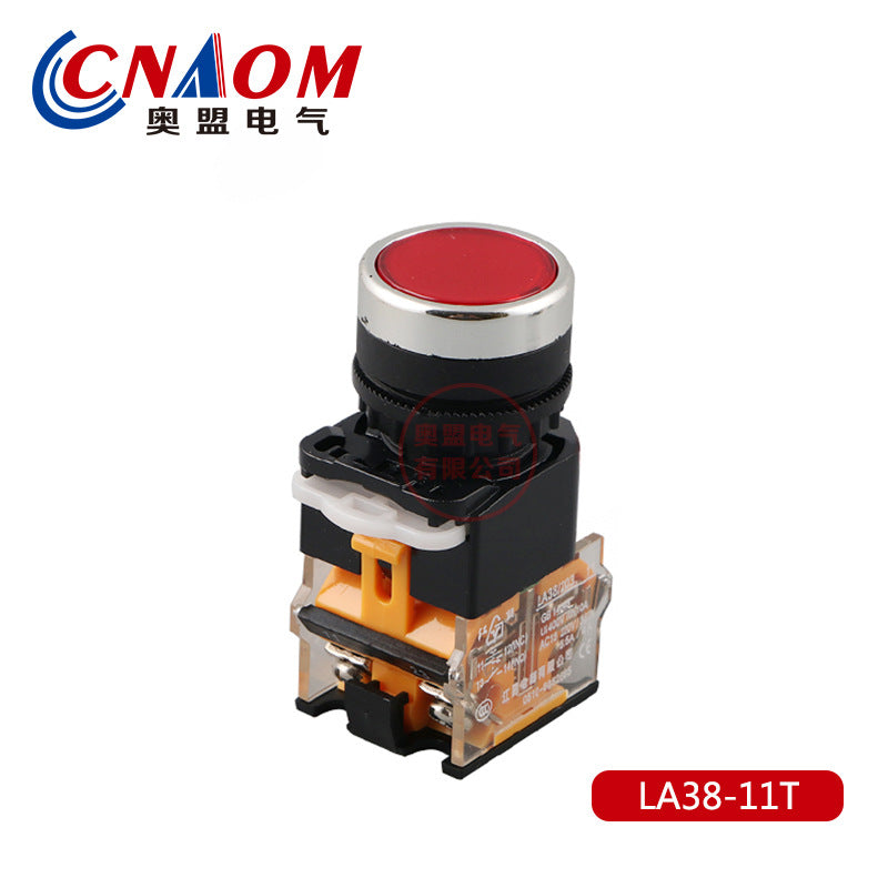 Flat-top push button switch LA38-11BNZS LA38-11T, flat-top self-locking, 22mm self-locking push button.