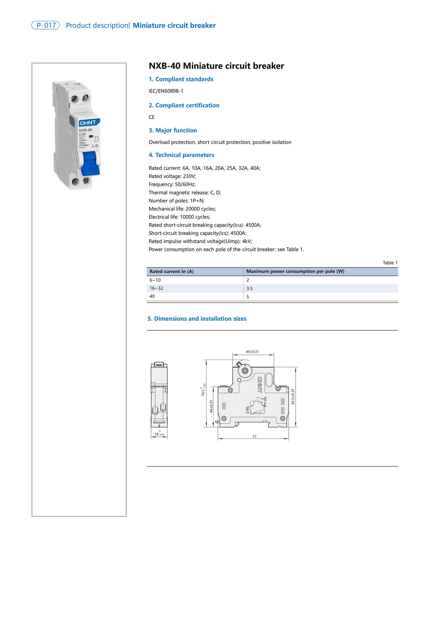 CHINT NXB-40 Miniature Circuit Breaker