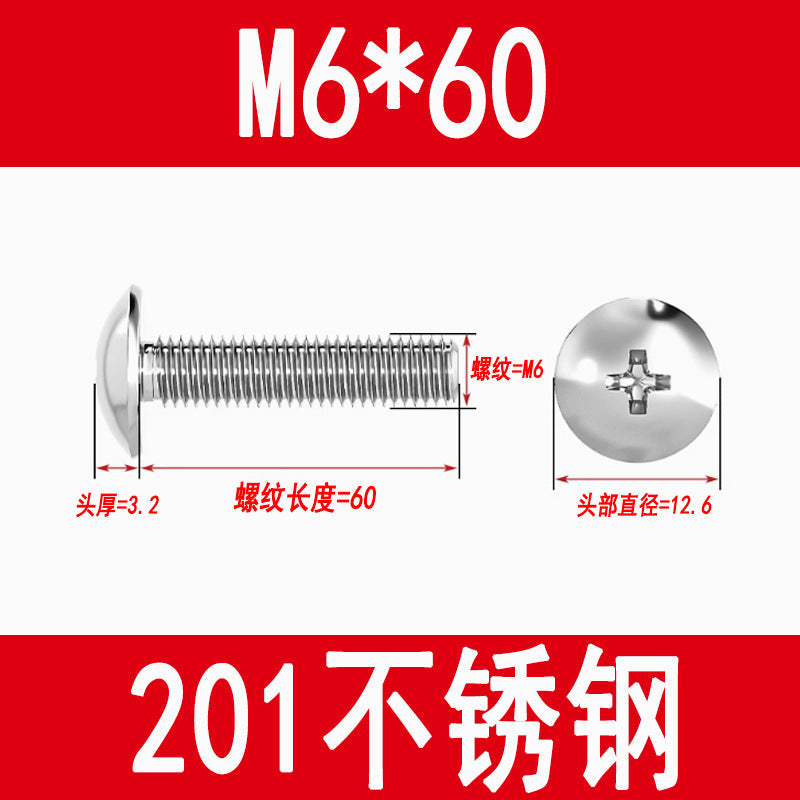 201 Stainless Steel Large Flat Head Screws Tm Mushroom Head Screws Cross Umbrella Head Machine Screws M3M4M5M6