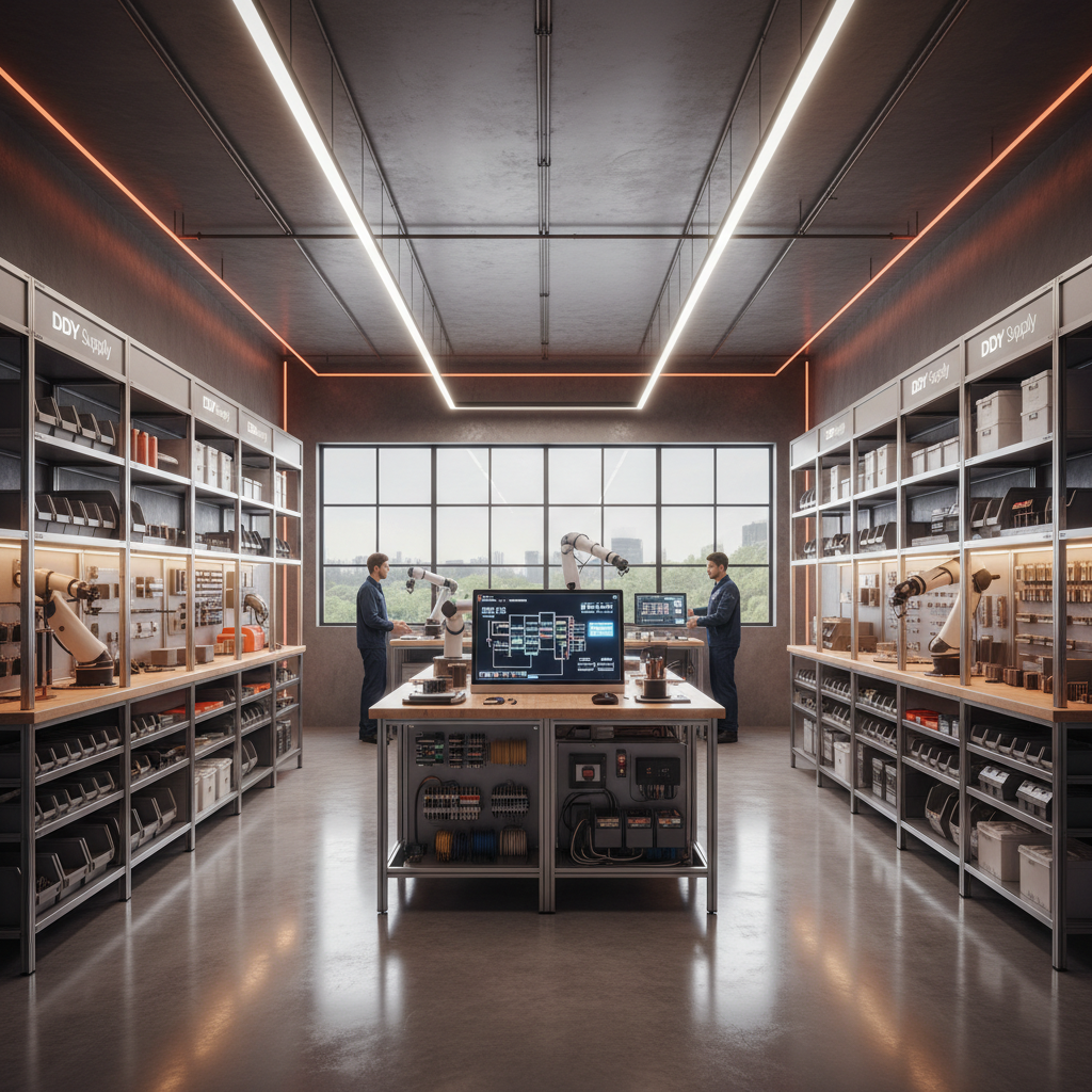 Clean industrial workshop displaying various electrical components and automation solutions
