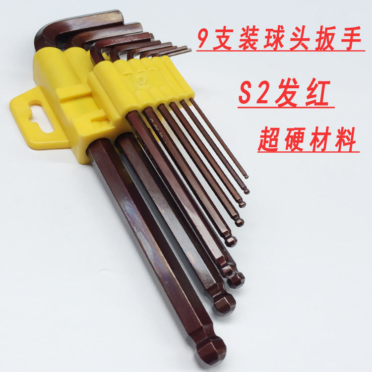 Industrial Grade Extra Hard S2 Ball Head Hex Wrench Set, 6/7/9 Pieces, Antique Bronze