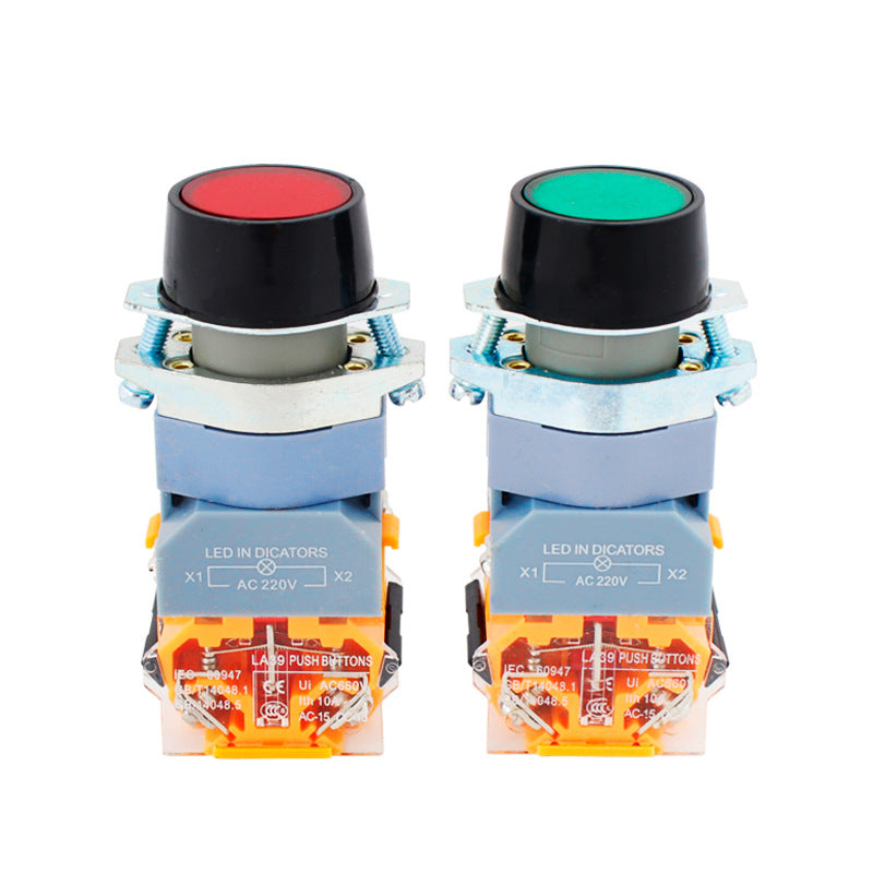 LA39-11D Illuminated Self-Reset Start Button Switch, Round Push-Button Type, Red, Green, Yellow