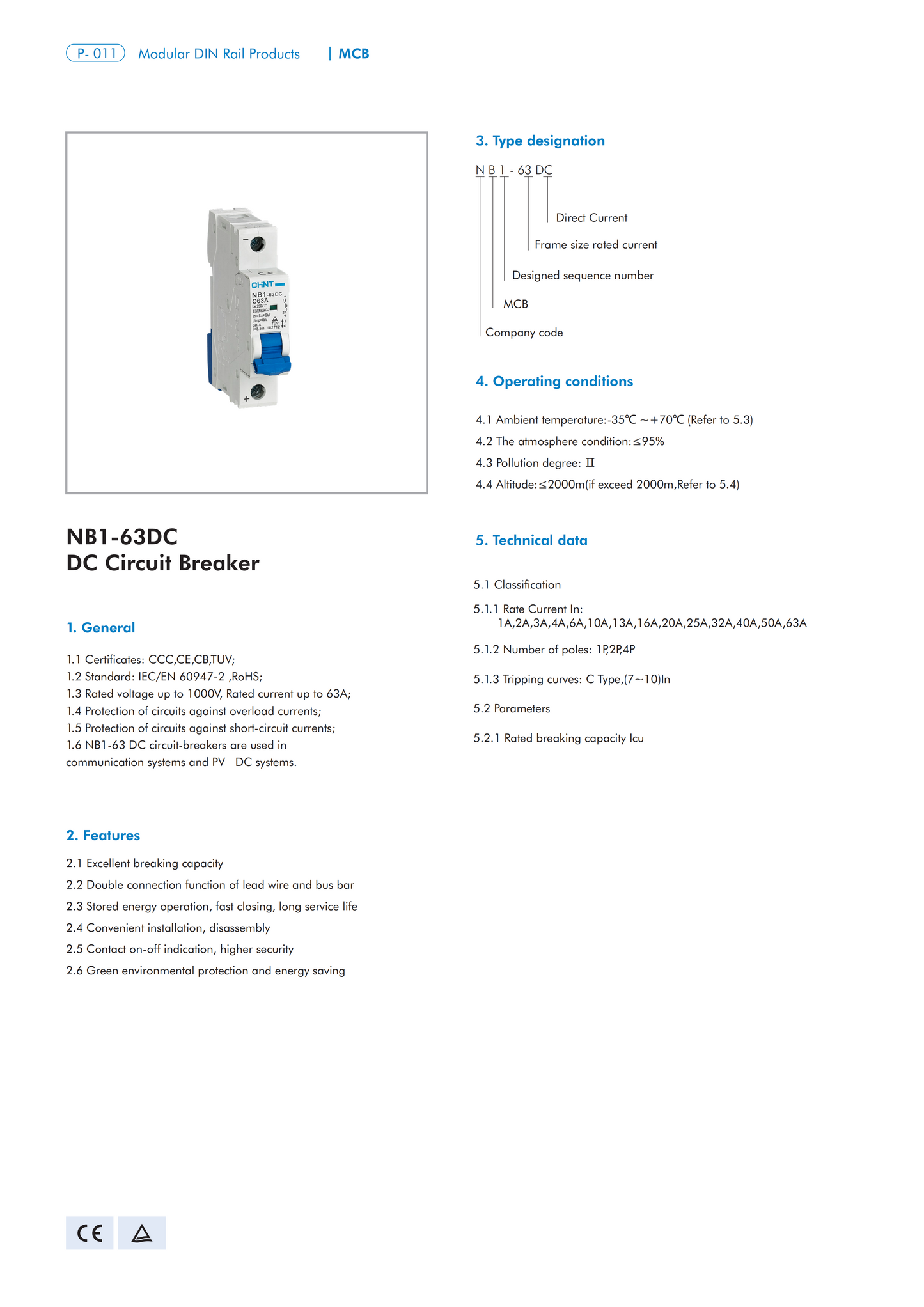 NB1-63DC DC Miniature Circuit Breaker