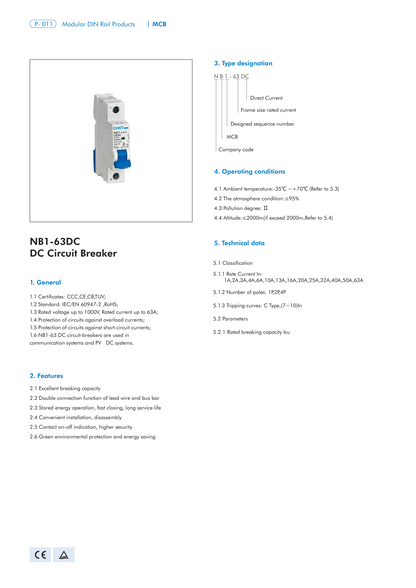 NB1-63DC DC Miniature Circuit Breaker