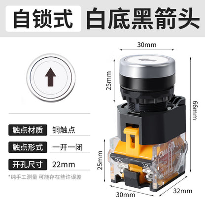 LA38-11BN Round Flat-Head Push Button Switch, Self-Resetting, Jog, Self-Locking, Start/Stop, with Symbols and Markings 22