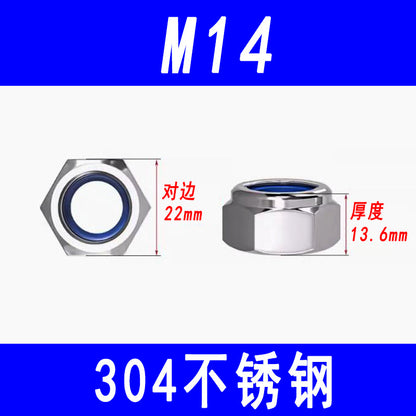 304 Stainless Steel Hexagonal Locking Nut, Nylon Nut, Anti-slip Nut, M3 M4 M5 M6 M8 M10 M12 M16
