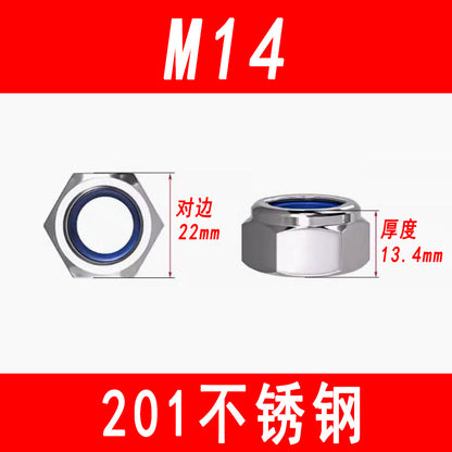 201 Stainless Steel Nylon Anti-Loosening Nut Hexagonal Nylon Locking Nut Anti-Slip Nut M3M4M5M6M8M10