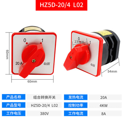 Universal changeover switch HZ5D-20/4 L03 2-section, 3-section, 4-section M04 combination switch, 2-position, 3-position, 20A, 4KW