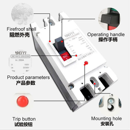 DC molded case circuit breaker 500V 1000VDC 1P 2P 100~250A photovoltaic DC circuit breaker MCCB
