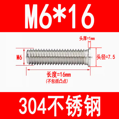 PT type 304 stainless steel welded screws, including welded studs, spot welded studs, and welded bolts (M3, M4, M5, M6, M8).