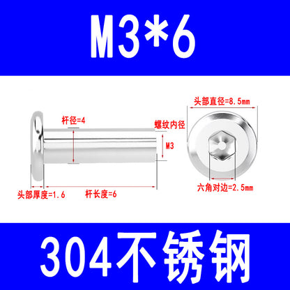 304 Stainless Steel Flat Head Beveled Hex Socket Nuts for Furniture Parting and Clamping M3 M4 M5 M6 M8