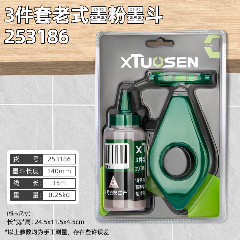 Automatic ink line marking device for construction sites, one-person set, three-piece set: ink line marker, toner, cotton thread, ink line for construction sites.