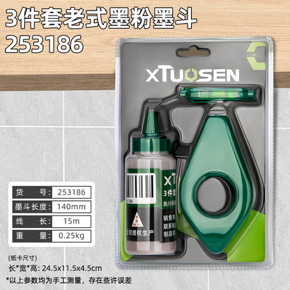 Automatic ink line marking device for construction sites, one-person set, three-piece set: ink line marker, toner, cotton thread, ink line for construction sites.