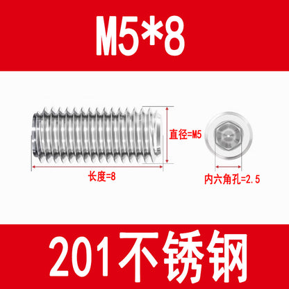 201 Stainless Steel Flat End Hexagonal Set Screw Machine Meter Top Screw Stop Screw M3M4M5M6M8M10M12