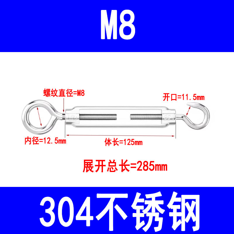 304 Stainless Steel Turnbuckle OC Open Body Turnbuckle for Tightening Steel Rope and Chain Tensioners M6-M20