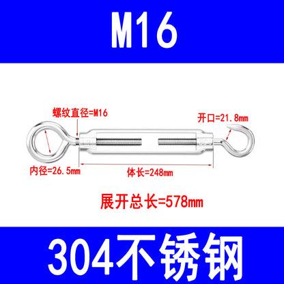 304 Stainless Steel Turnbuckle OC Open Body Turnbuckle for Tightening Steel Rope and Chain Tensioners M6-M20