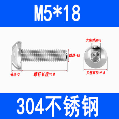 304 Stainless Steel Semi-round Head Hex Socket Head Screws Pan Head Screws Flat Round Head Mushroom Head Bolts M3 M4 M5 M6 M8