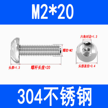 304 Stainless Steel Semi-round Head Hex Socket Head Screws Pan Head Screws Flat Round Head Mushroom Head Bolts M3 M4 M5 M6 M8
