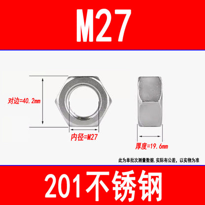 201 Stainless Steel Hexagonal Nut Screw Cap External Hexagonal Locking Nut M3M4M5M6M8M10M12M16M20
