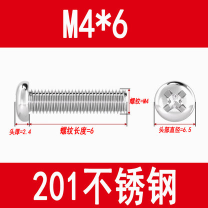 201 Stainless Steel Cross Round Head Screws Pan Head Cross Screws Machine Thread Cross Slot Screws M3M4M5M6M8