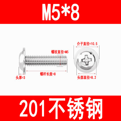 201/304 Stainless Steel Phillips Head Round Head Screw with Washer PWM Machine Screw Pan Head Phillips Head Machine Screw M3 M4 M5