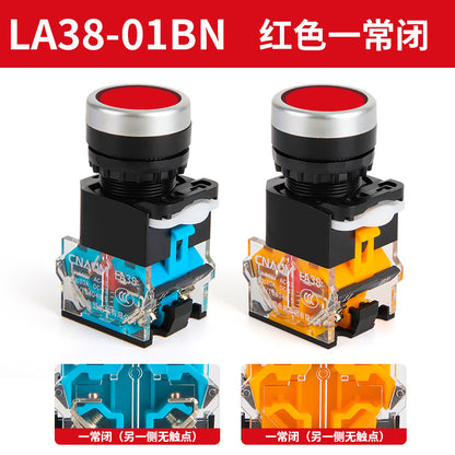 LA38-11BN Round Flat-Head Push Button Switch, Self-Resetting, Jog, Self-Locking, Start/Stop, with Symbols and Markings 22