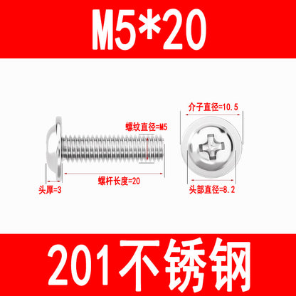 201/304 Stainless Steel Phillips Head Round Head Screw with Washer PWM Machine Screw Pan Head Phillips Head Machine Screw M3 M4 M5