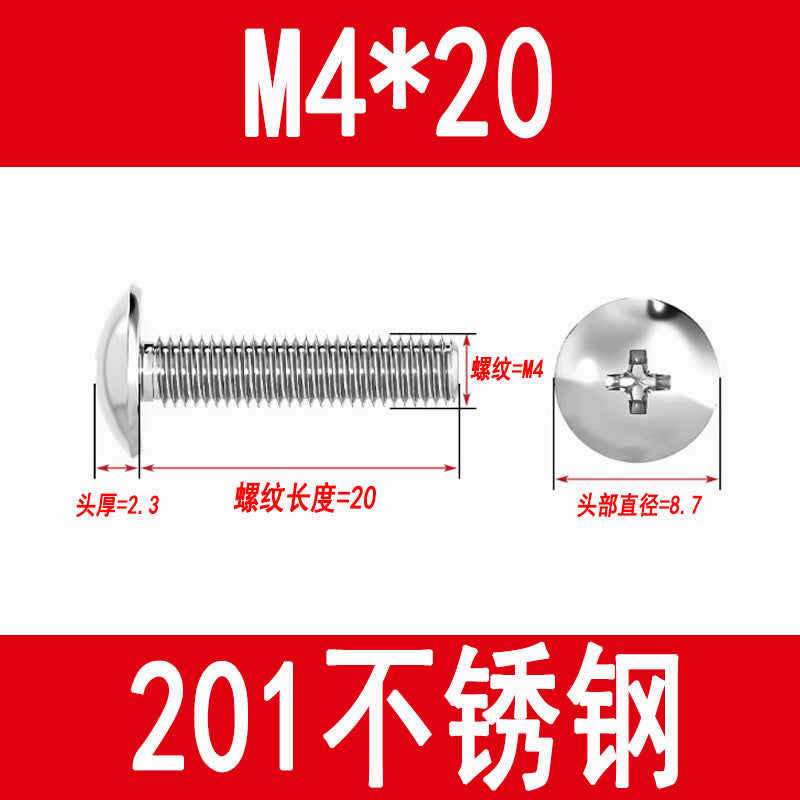 201 Stainless Steel Large Flat Head Screws Tm Mushroom Head Screws Cross Umbrella Head Machine Screws M3M4M5M6
