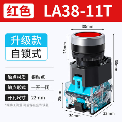 LA38-11BN Round Flat-Head Push Button Switch, Self-Resetting, Jog, Self-Locking, Start/Stop, with Symbols and Markings 22