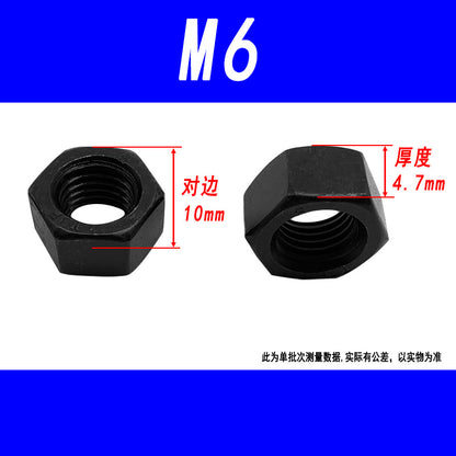 Black 8.8 grade hexagonal nut, high strength, external hexagonal screw cap, fine thread M6, M8, M10, M12, M16, M20