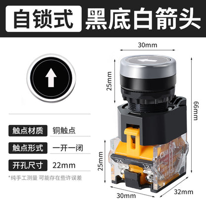 LA38-11BN Round Flat-Head Push Button Switch, Self-Resetting, Jog, Self-Locking, Start/Stop, with Symbols and Markings 22