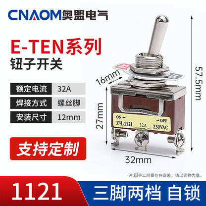 32A High-Quality Purple Toggle Switch 1021 (ETEN-1322), 6-Pin, Three-Position, 12mm Actuation, 15A, 250V