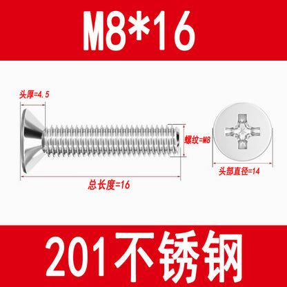 Manufacturer of 201 Stainless Steel Countersunk Screws, Flat Head Phillips Screws, Machine Screws with Phillips Slot, M3M4M5M6M8