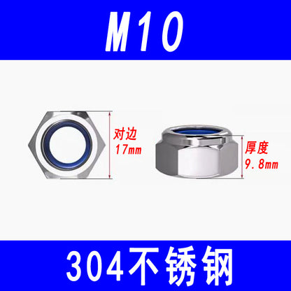 304 Stainless Steel Hexagonal Locking Nut, Nylon Nut, Anti-slip Nut, M3 M4 M5 M6 M8 M10 M12 M16