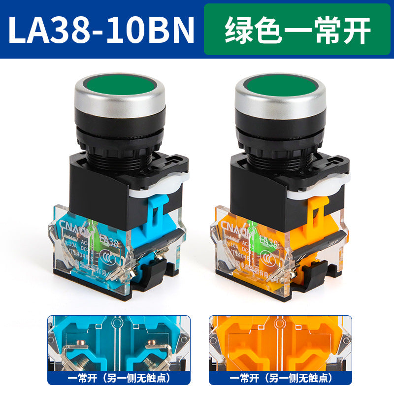LA38-11BN Round Flat-Head Push Button Switch, Self-Resetting, Jog, Self-Locking, Start/Stop, with Symbols and Markings 22