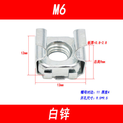 304 Stainless Steel Cage Nut, Floating Cage Nut, Square Clip Cabinet Nut, Galvanized M4, M5, M6, M8, M10