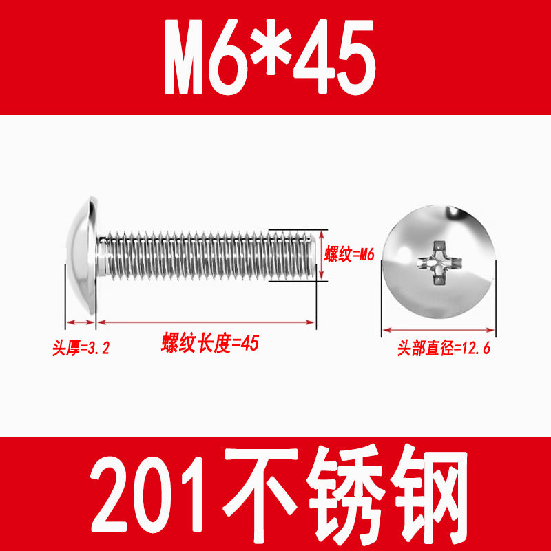 201 Stainless Steel Large Flat Head Screws Tm Mushroom Head Screws Cross Umbrella Head Machine Screws M3M4M5M6