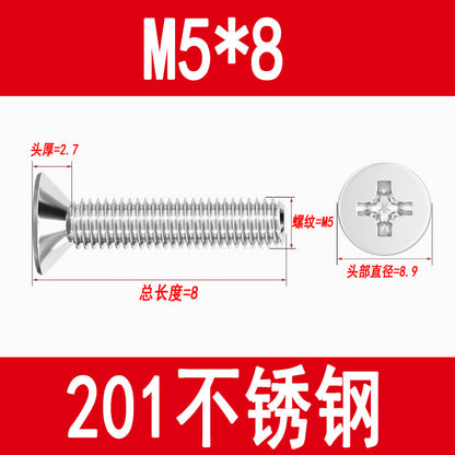 Manufacturer of 201 Stainless Steel Countersunk Screws, Flat Head Phillips Screws, Machine Screws with Phillips Slot, M3M4M5M6M8
