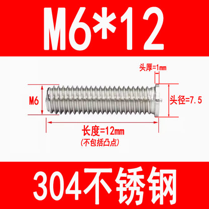PT type 304 stainless steel welded screws, including welded studs, spot welded studs, and welded bolts (M3, M4, M5, M6, M8).