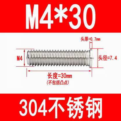PT type 304 stainless steel welded screws, including welded studs, spot welded studs, and welded bolts (M3, M4, M5, M6, M8).