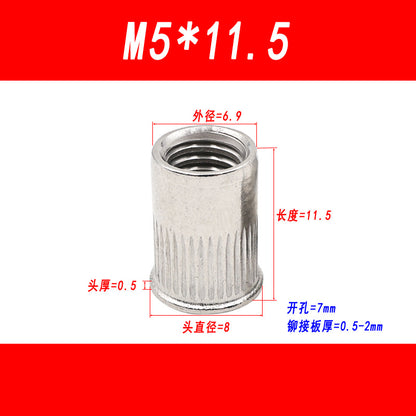304 Stainless Steel Small Head Rivet Nut, Countersunk Rivet Nut, Vertical Rivet Nut, Rivet Thread Nut, M3-M12