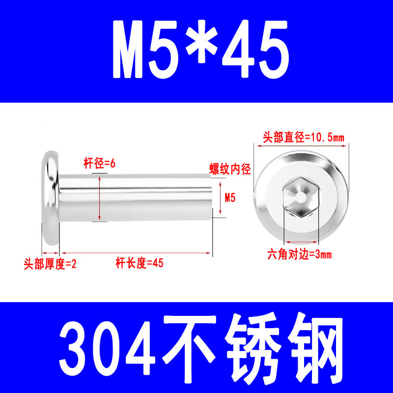 304 Stainless Steel Flat Head Beveled Hex Socket Nuts for Furniture Parting and Clamping M3 M4 M5 M6 M8