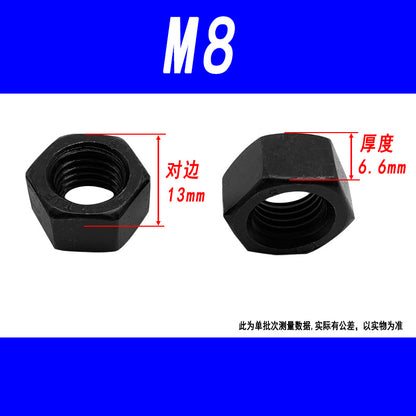 Black 8.8 grade hexagonal nut, high strength, external hexagonal screw cap, fine thread M6, M8, M10, M12, M16, M20
