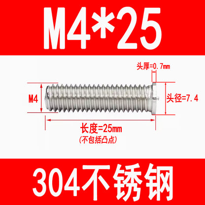 PT type 304 stainless steel welded screws, including welded studs, spot welded studs, and welded bolts (M3, M4, M5, M6, M8).