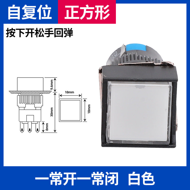 LA16Y-11 Self-resetting, self-locking, LA16-11 round 16mm mini push-button switch, square, on/off.