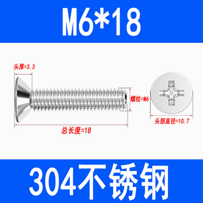 304 Stainless Steel Phillips Countersunk Head Screws, Phillips Recessed Flat Head Screws, Machine Thread Screws M2 M3 M4 M5 M6 M8