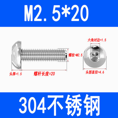 304 Stainless Steel Semi-round Head Hex Socket Head Screws Pan Head Screws Flat Round Head Mushroom Head Bolts M3 M4 M5 M6 M8