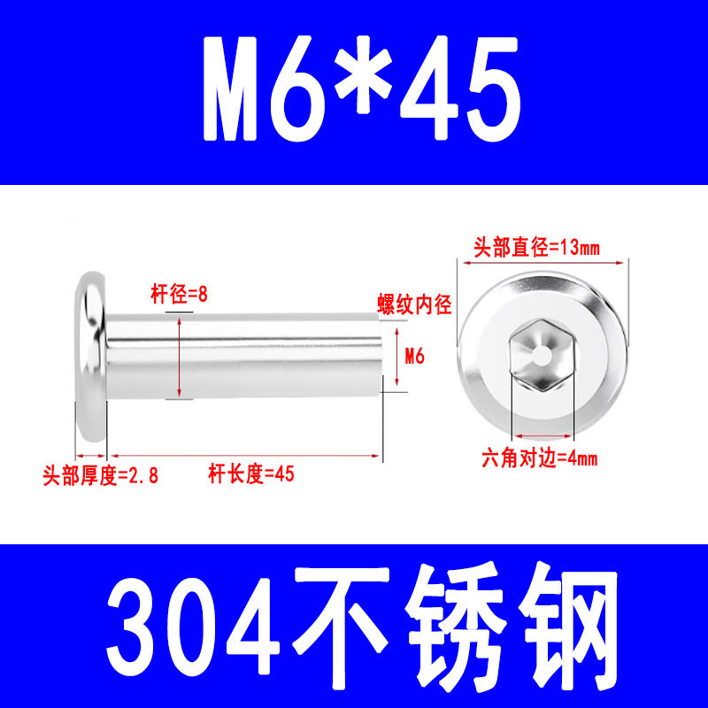 304 Stainless Steel Flat Head Beveled Hex Socket Nuts for Furniture Parting and Clamping M3 M4 M5 M6 M8