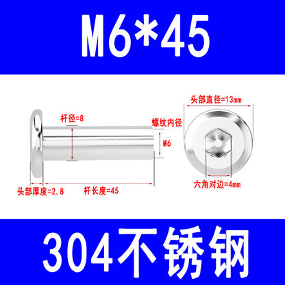 304 Stainless Steel Flat Head Beveled Hex Socket Nuts for Furniture Parting and Clamping M3 M4 M5 M6 M8