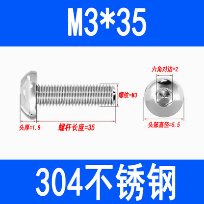 304 Stainless Steel Semi-round Head Hex Socket Head Screws Pan Head Screws Flat Round Head Mushroom Head Bolts M3 M4 M5 M6 M8